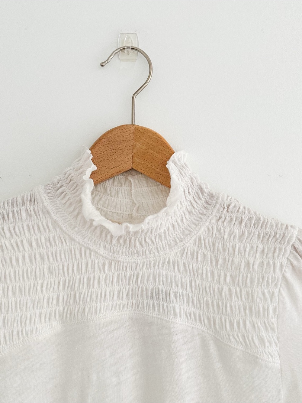 Free People Caroline Top Smocked Mock Neck White Romantic Boho Size Small NWT - Picture 3 of 8